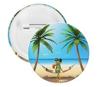 Frog Sunglasses Juice, Tropical Green Palm Tree Blue Ocean, Beach 1 PC Round Tinplate Badge, Badge Lapel Tie Pin, Lightweight Button Badge for Women Men Office Worker Teacher Student Decor