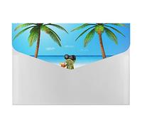 Frog Sunglasses Juice, Tropical Green Palm Tree Blue Ocean, Beach 6 Pockets Expanding File Organizer, File Manager Flap and Snap Button Closure for Student Teacher Doctor School 13 x 9.1 inch