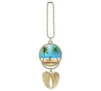 Frog Sunglasses Juice, Tropical Green Palm Tree Blue Ocean, Beach Custom Car Pendant, Exquisite Angel Wings Car Pendant, Zinc Alloy Car Pendant Chains for Men Women Gift Car Accessories Golden