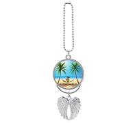 Frog Sunglasses Juice, Tropical Green Palm Tree Blue Ocean, Beach Custom Car Pendant, Exquisite Angel Wings Car Pendant, Zinc Alloy Car Pendant Chains for Men Women Gift Car Accessories Silver