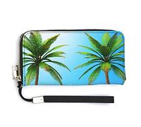 Frog Sunglasses Juice, Tropical Green Palm Tree Blue Ocean, Beach Long Clutch Wallet, Long Handbag with Removable Wristlet Strap, PU Leather Zip Purse, Credit Pass Case Card-Holder for Men Women