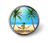Frog Sunglasses Juice, Tropical Green Palm Tree Blue Ocean, Beach Round Badge Smooth Surface Lapel Tie Pin, Lightweight Badge for Women Men Office Worker Nurse Teacher Student Shirts Backpack