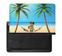 Frog Sunglasses Juice, Tropical Green Palm Tree Blue Ocean, Beach Women's Passport Protector, Men's Passport Protector, PU Travel Passport Protector for Women Men Worker 5.8 x 3.9 x 0.4 inch