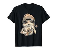 Frog Ukulele Beanie Y2K Aesthetic Value Graphic T-Shirt, Men, Black, M