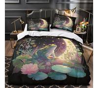 Frog Under Moon Comforter Cover 3D Print Super Soft 3-Piece Bed Set Hidden Zipper Fantasy Night Scene Duvet Cover Hotel Quality Durable for Adults Women Kids Girls Boys Teens King（220x240cm）