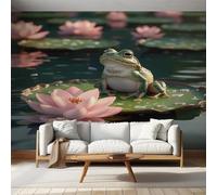 Frog Wallpaper Green, Pond Farmhouse Rustic Wall Paper for Bedrooms, Home Decor Photo Wallpaper for Living Room 450x315 Non-Woven Wall Mural W&19