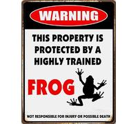 Frog Warning Sign, Beware Of Frog Aluminum Sign, Funny Animal Warning Signs for Garden Yard Lawn Patio Outdoor Decor, 14x20 CM Metal Plaque for Yard Man Cave Indoor Outdoor Decor