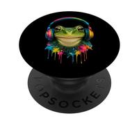Frog Wearing Headphones Cute Colorful Frog Music PopSockets Adhesive PopGrip