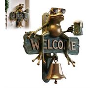 Frog Welcome Doorbell, Creative Frog Welcome Sign Hand-Painted Beer-Drinking Frog with Sunglasses, Funny Outdoor Decorative Door Bell, for Porch, Garden Gate