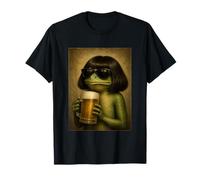 Frog with Bob Haircut Drinking Beer Funny Meme Animal Tee T-Shirt