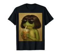Frog with Bob Haircut Drinking Iced Coffee Meme Animal Boys T-Shirt