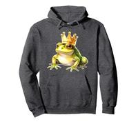 Frog with Crown x Prince Frog Pullover Hoodie, Adult Unisex, Dark Heather Grey, XX-Large