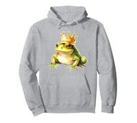 Frog with Crown x Prince Frog Pullover Hoodie, Adult Unisex, Heather Grey, XX-Large