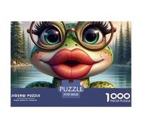 Frog with Glasses 1000 Piece Recycled Paper Puzzle Game - Frog with Big Glasses And Red Lips The Whole Family Activity for Home Wall Decoration38x26cm/1000pcs