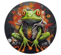 Frog with Goggles Jigsaw 1000 Piece Round Puzzle Urban Graffiti Art Style Jigsaw Puzzle Colourful,Fun,Challenging And Brainteasing Adults Jigsaw Puzzle for Teenagers And Adults 1000pcs (67.5x67.5cm)
