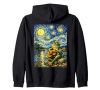 Frog with Guitar Van Gogh Enjoying Peace Calm Starry Night Zip Hoodie