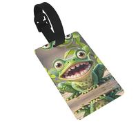 Frog with Mouth Open Cartoon Luggage Tags for Suitcases, PVC Suitcase Tag with Secure Strap Suitcase Identifier with Privacy Name Card for Travel Bag Tags Personalized Baggage Tag for Women Men