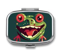 Frog with Mouth Open Pill Box 2 Compartment, Portable Pill Case with Mirror for Pocket Purse Travel, Mini Metal Medicine Organizer for Vitamins Fish Oil