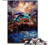 Frog with Umbrella Jigsaw Puzzles for Adults, Staycation Kill Time Every Piece Is Unique - Challenging Family Fun Game (26x38cm)