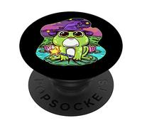 Frog Wizard Sitting On A Water Lily Pad Holding Magic Wand PopSockets Swappable PopGrip