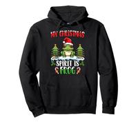 Frog Xmas Lights Tree Santa Hat My Christmas Spirit Frog Pullover Hoodie