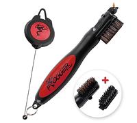 Frogger BrushPro Golf Club Cleaner with Ergonomic Grip and 2.5 ft. Retractable Cord, Red - Sturdy Golf Club Brush and Groove Cleaner for Golfers