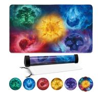 FROGIGO Nebula Elemental Playmat for MTG - 24"x14" Cosmic Fantasy Game Mat with Prismatic Playmat Tube, Non-Slip Rubber, Five Mana Colors Universe Design for Magic The Gathering
