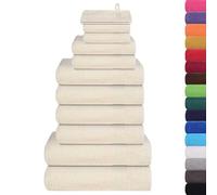 Frogn Cream 12-Piece Towel Set 100% Cotton 360 g/m² with Bath Towel, Guest Towel, Wash Cloth, Absorbent Terry Cloth for Bathroom, Sauna, Wellness, Sports and Travel
