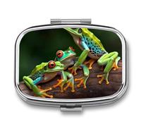 Frogs and Dragonflies Pill Box 2 Compartments Portable Travel Pill Case Mini Medicine Organizer for Pocket Purse Metal Waterproof Medicine Container Holder Vitamin Fish Oil