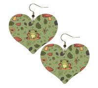 Frogs and mushrooms Leather Earrings for Women Heart Earring Lightweight Dangle Earrings Jewelry Gifts, One Size, No Gemstone