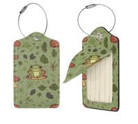 Frogs and Mushrooms Luggage Tag for Suitcase PU Leather Suitcase Tag with Stainless Steel Loop and Address Card Baggage Tags Cute Bag Name Travel Tags ID Labels for Women Men 4 PCS
