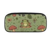 Frogs And Mushrooms Pencil Case Waterproof Leather Pencil Pouch Multi-purpose Aesthetic Makeup Bag Cute Pen Bag Large Cosmetic Bag for Office Stationery, Travel