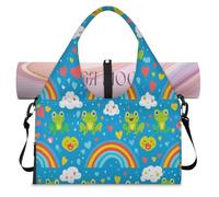 Frogs Heart Rainbow Sports Duffle Bag with Shoe Compartment Weekend Overnight Bags Tote Cabin Luggage Bag for Gym Yoga Travel