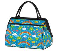Frogs Heart Rainbow Travel Duffle Bag for Women Men Kids Boys Girls Weekend Overnight Bags 24 L Holdall Tote Cabin Bag for Sports Gym Yoga