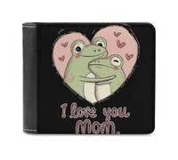 Frogs I Love You Mom Men's Leather Wallet Bifold Purse Card Holder Slim Money Clip Single-Sided Print