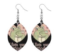 Frogs I Love You Mom Women's Earrings Wooden Pendant Dangle Jewelry Stylish Accessories for Party