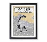 Frogs In A Pond By Asai Chu Asian Japanese Framed Print | A2 Black Framed Wall Art | Ready to Hang | Asian Animal Picture | Living Room Bedroom Lounge Office