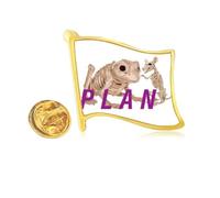 Frogs Mouse Plan Art Deco Fashion Golden Metal Flag Lapel Pin Badge