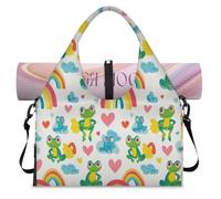 Frogs Rainbow Heart Sports Duffle Bag with Shoe Compartment Weekend Overnight Bags Tote Cabin Luggage Bag for Gym Yoga Travel