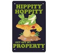 Frogs Retro Vintage Metal Plaque Sign Hippity Hoppity Get Off My Property Funny Frog Garden Decor Rustic Warning Sign Metal Poster For Home Bar Pub Club Bathroom Man Cave Garage 14x20cm