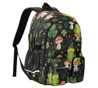 Frogs Sitting Mushrooms Pattern Travel Backpack 14 Inch Laptop Computer Bag Sturdy School Bag College Bookbag