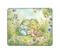 Frogs Small Mouse Pad, Fanciful Nature Butterfly Snail Spring Green Square Rubber Non Slip Portable Mini Desk Mousepad Desk Decor for Office Home Dorm Laptop Square 8x10 Inch