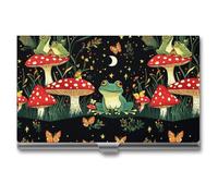 Frogs Toads Red Mushrooms Grass Business Card Wallet Credit Card Holder Metal Square Small Pocket Purse