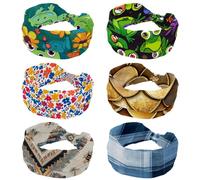 Frogs Wide Headbands for Women, 6 Pack Comfortable Knotted Hair Bands, No Slip Turban Headband, Stretch Head Wrap, Fashion Hair Accessories
