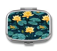Frogs with Flowers Summer Mini Pill Box Portable Vitamins Organizer 2 Compartment Square Pills Case for Pocket Purse