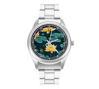 Frogs with Flowers Summer Watch for Men Metal Band Watches Business Gift Three-Hand Wrist Watch for Boyfriend Father