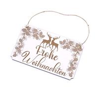 Frohe Weihnachten Sign with Deer and Cones Decorative Sign Door Sign 20 x 12 cm