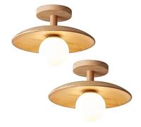FROIDEXG Semi Flush Ceiling Lights Glass Globe Ceiling Light Shade Shallow Bowl Shaped Ceiling Lamp Nordic Wood Ceiling Pendant For Living Room Bedroom 2 Pack