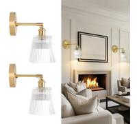 FROIDEXG Vintage Brass Wall Light for Bedroom Industrial Wall Sconces Lights Modern Crystal Light Bedside Wall Lighting Fixtures E27 Base with Switch Adjustable Angle Glass Wall Lamp for Living Room