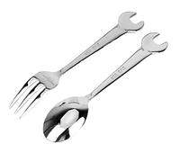 Froiny 2pc Cutlery Spoon Fork Spanner Shape Camping Tableware Kitchen Tools Stainless Steel Dinnerware Cooking Accessories, Silver